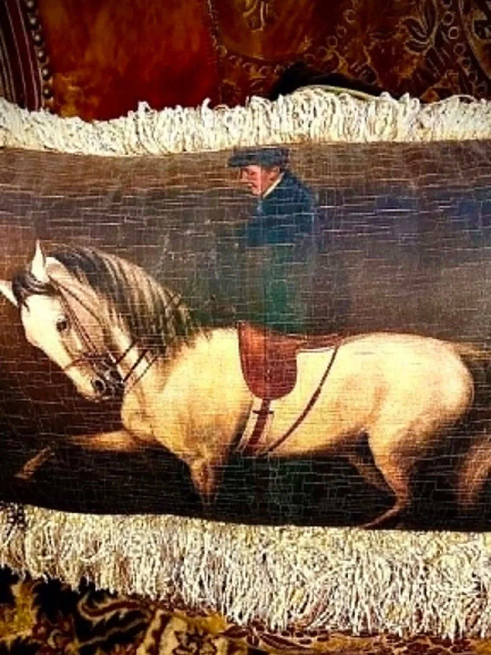 NWT ALEXANDRA'S ACCENTS Lux Tudor Equestrian Canvas Print Accent Pillow 28x18